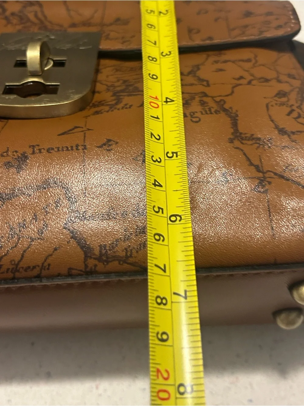 Patricia Nash Brown Map-Print Leather Satchel with Gold-Tone Lock